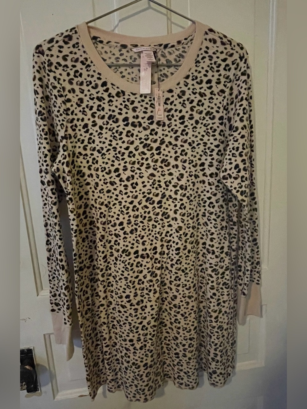 Leopard Print Long-Sleeve Nightshirt - Beige/Black- Victoria’s Secret-